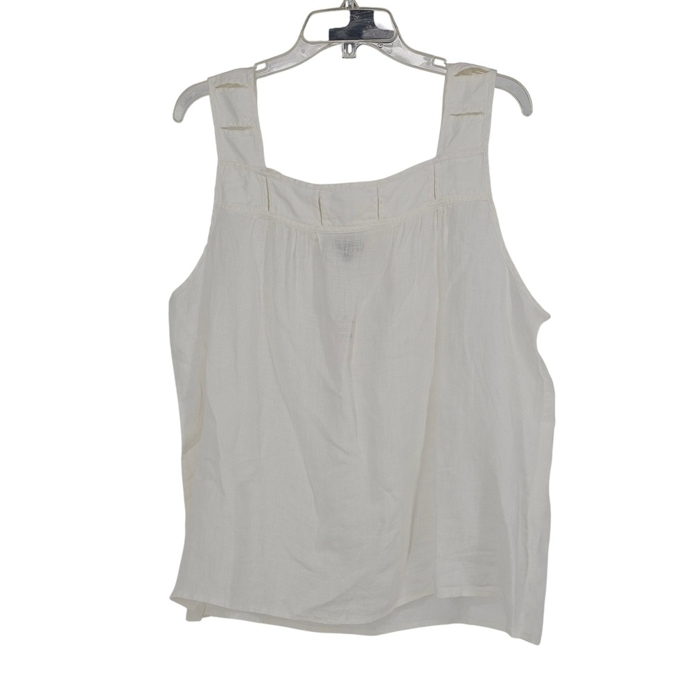 Talbots Linen Tank Top XL White Coastal Minimalist Sleeveless Square Neck Pleats